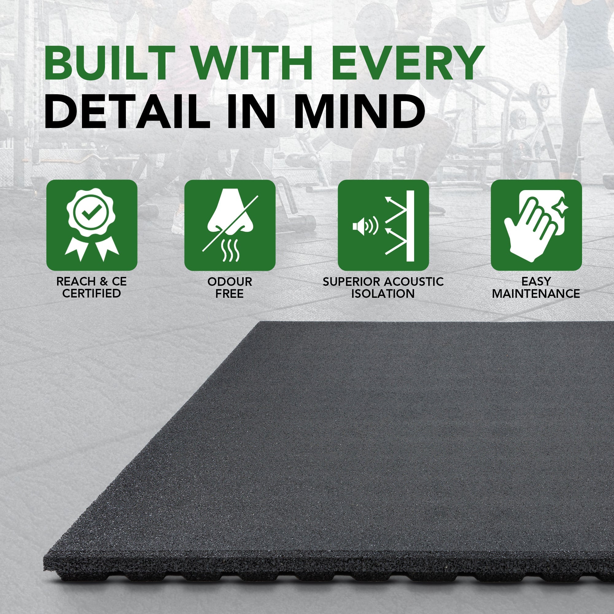 43mm Sprung PRO Rubber AntiShock Gym Flooring Tile