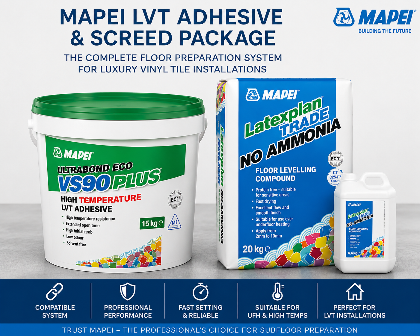 Mapei LVT Adhesive & Screed Package | VS90 Plus + Latexplan NA