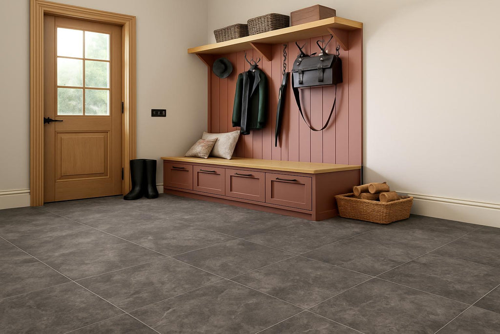 £9.99m2 - Extra Dark Stone Tiles 457 x 457 Gluedown LVT (1 x pack of 4.18m2)