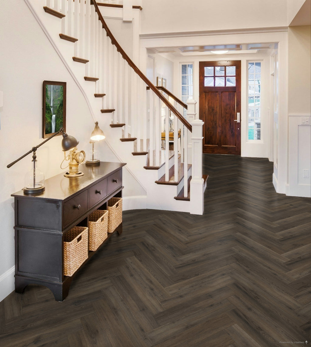 £15.99m2 - Sierra Exempla Gluedown LVT Renaissance Dark Oak Large Parquet | R10 Slip Rating | 2.5mm thick | 0.55mm Wear Layer (3.34m2 per pack)