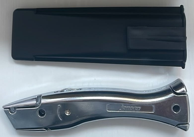 Janser silver original Dolphin flooring knife with black belt holster