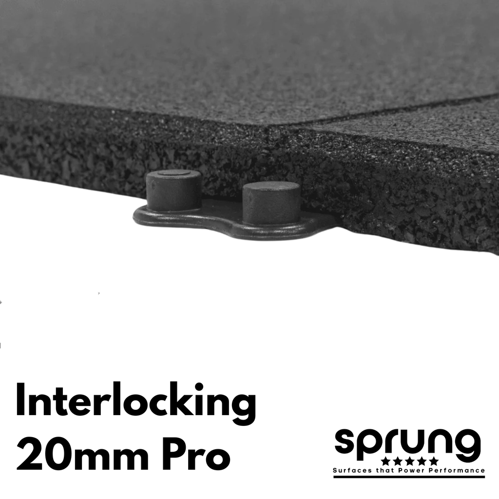 20mm Sprung PRO Interlocking Gym Tiles - Connection Inserts Included