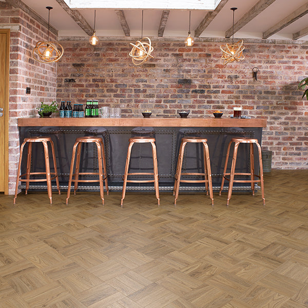 £29.95m2 - Sierra Exempla Gluedown LVT European Oak Small Parquet | R10 Slip Rating | 2.5mm thick | 0.55mm Wear Layer (3.34m2 per pack)