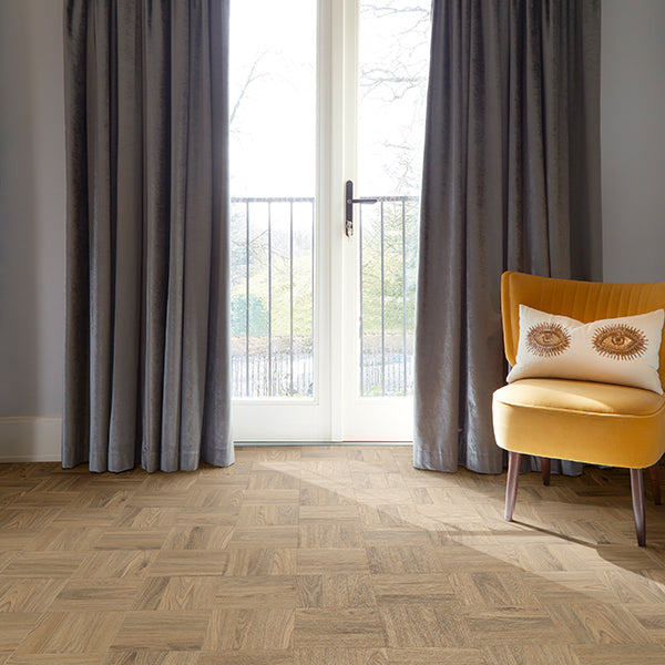 £29.95m2 - Sierra Exempla Gluedown LVT European Oak Small Parquet | R10 Slip Rating | 2.5mm thick | 0.55mm Wear Layer (3.34m2 per pack)