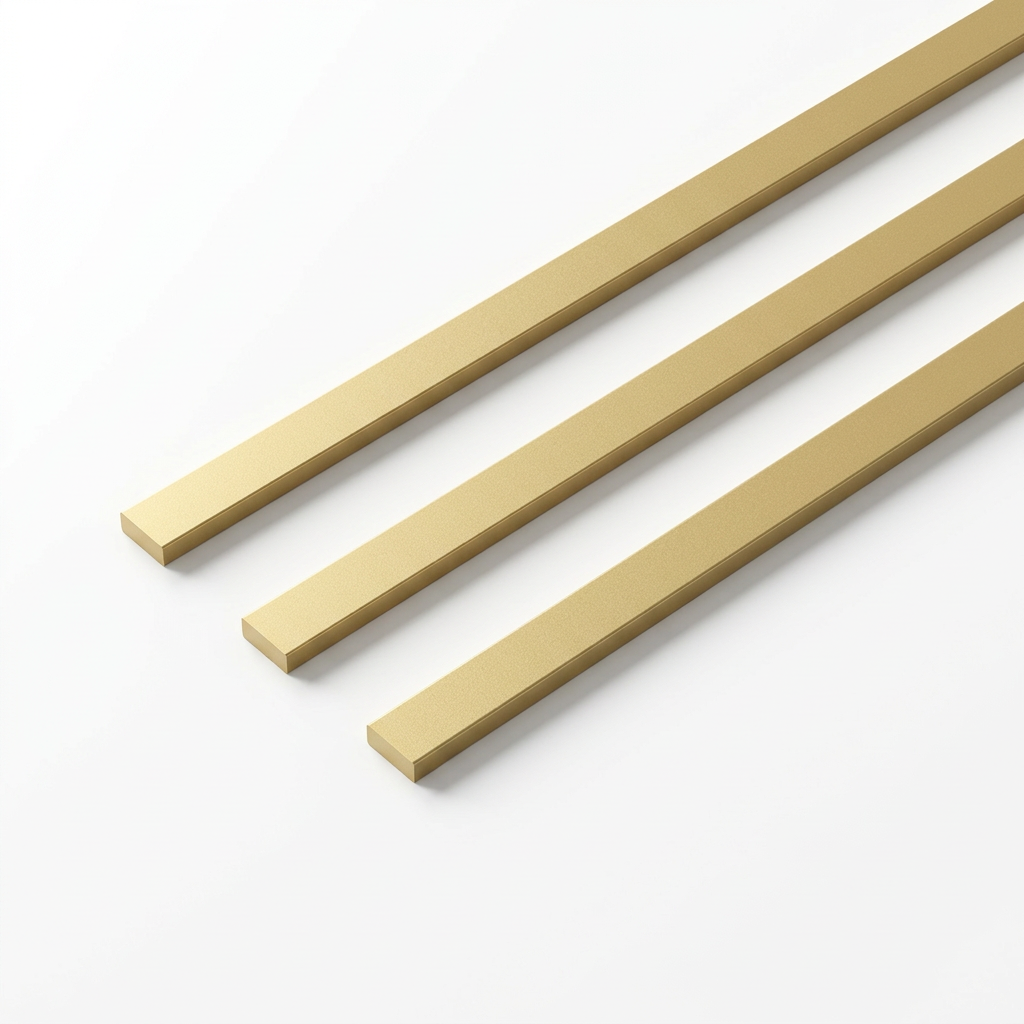 Hagley Metal LVT Strips Regal Gold Matt, three diagonal strips on white, illustrative render