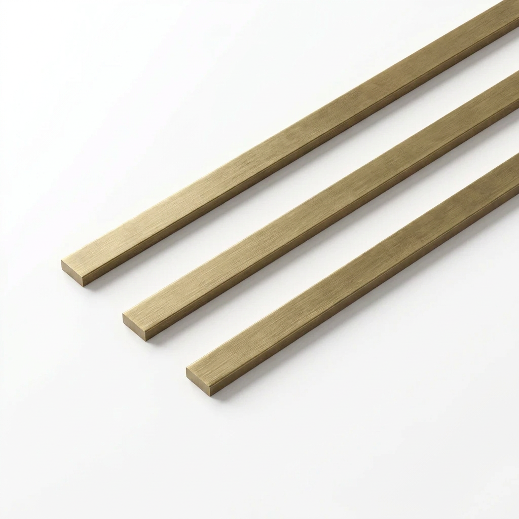 Hagley Metal LVT Strips Heritage Gold Brushed, three diagonal strips on white, illustrative render