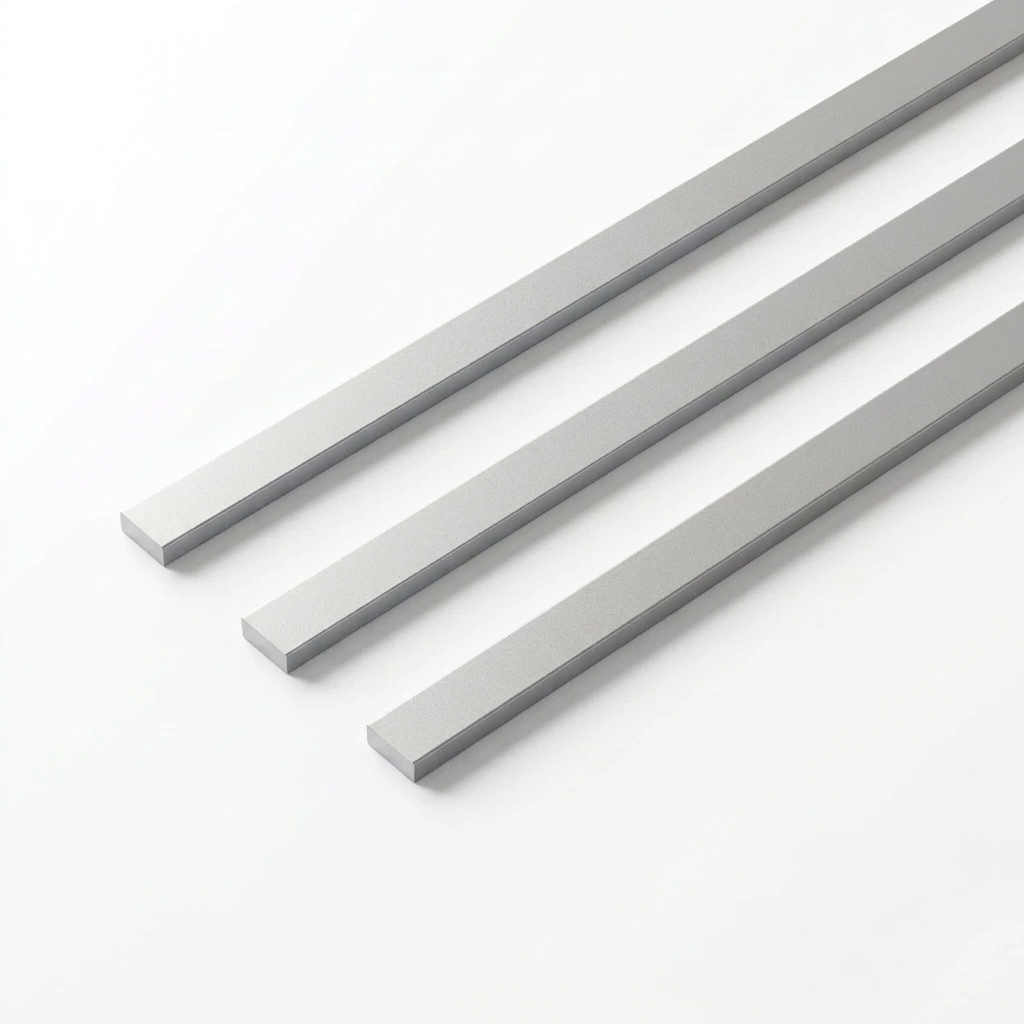 Hagley Metal LVT Strips Frosted Silver Matt, three diagonal strips on white, illustrative render
