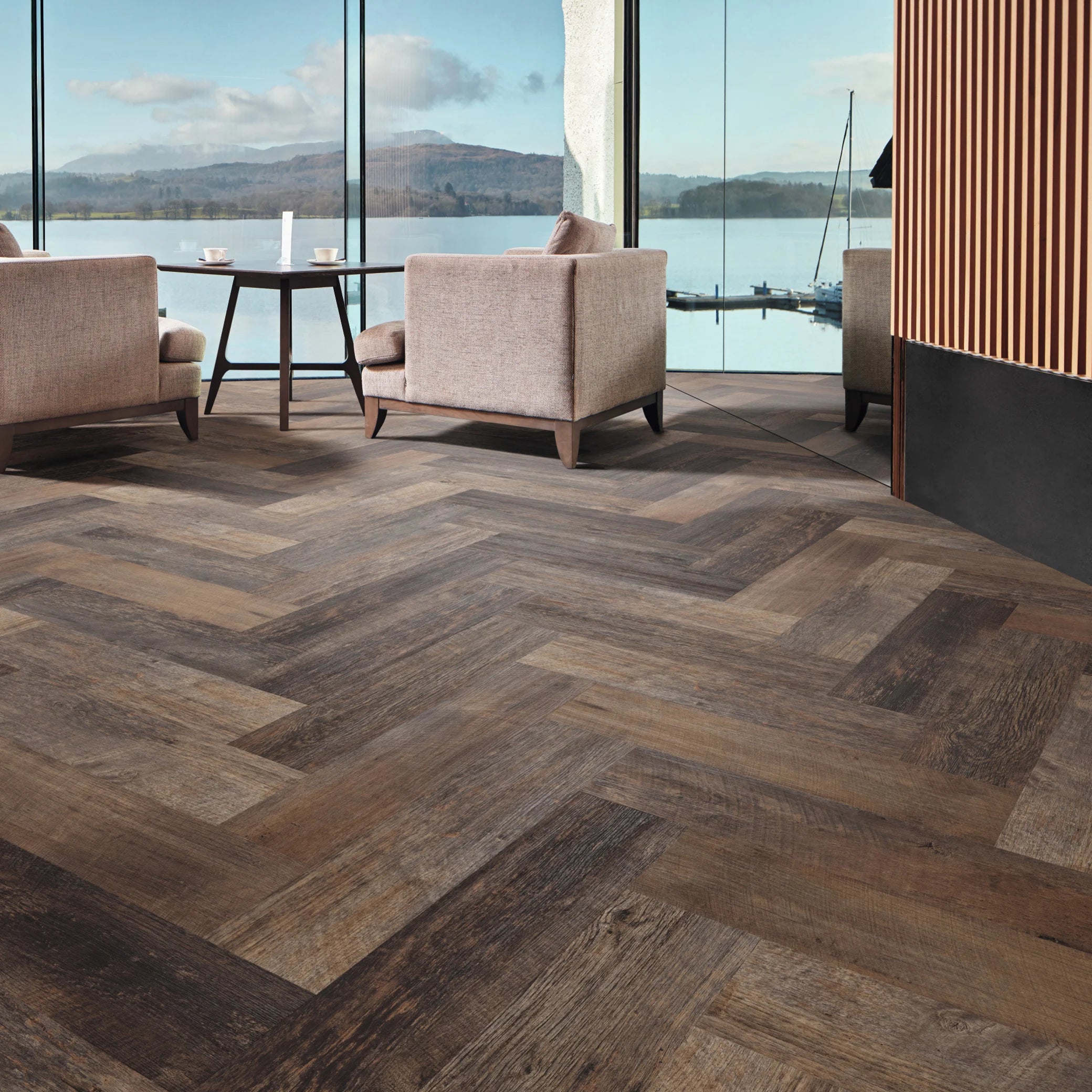 £45.99m2 - Karndean Van Gogh Rigid Core LVT Click - Salvaged Barnwood Herringbone (1 x Pack 3.008m2)