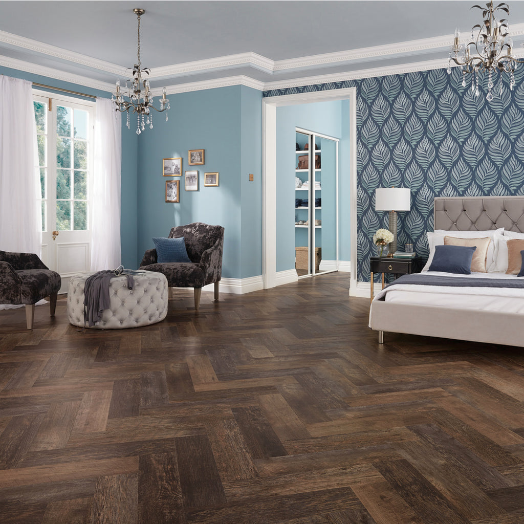 £45.99m2 - Karndean Van Gogh Rigid Core LVT Click - Salvaged Barnwood Herringbone (1 x Pack 3.008m2)