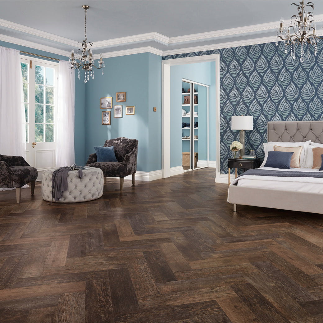 £45.99m2 - Karndean Van Gogh Rigid Core LVT Click - Salvaged Barnwood Herringbone (1 x Pack 3.008m2)