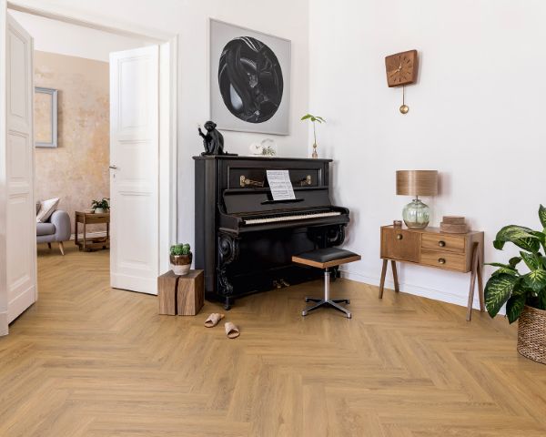 Hagley Signature 55 Ombersley Oak Gluedown LVT Herringbone room setting