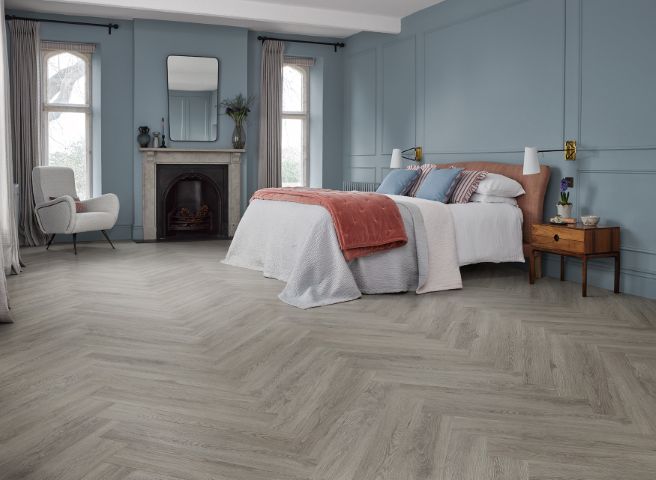 Hagley Signature 55 Dudley Flint Oak Click SPC LVT Herringbone room setting